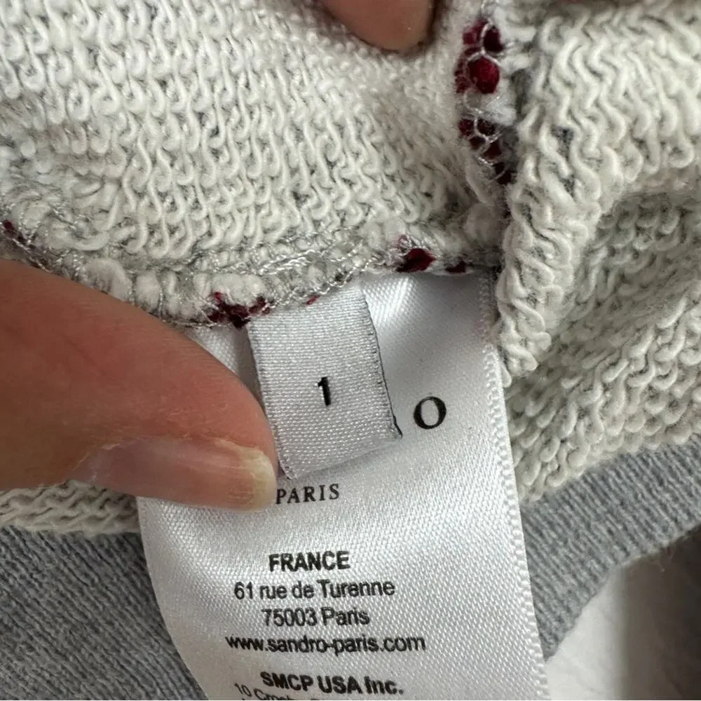 Sandro Paris Grey Red Lace Crew Neck Sweatshirt Womens S Preppy Casual Pullover - Picture 4 of 11